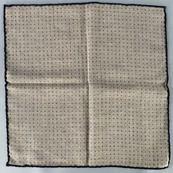 BRUNELLO CUCINELLI Brown Navy Polka Dot Pocket Square - Picture 2 of 3